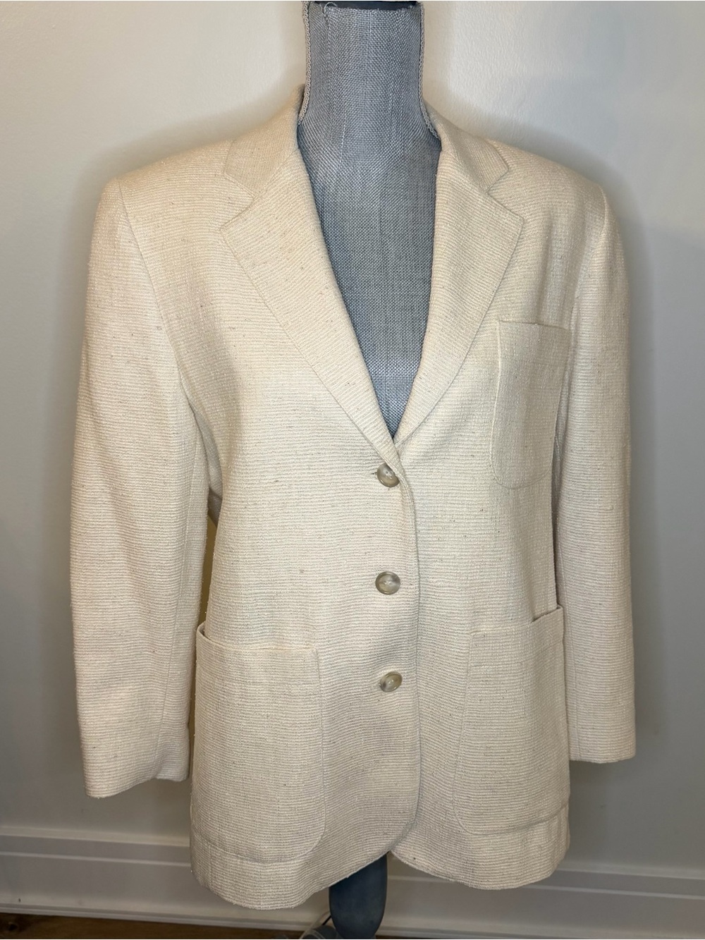 Vintage Emil Rutenverg Classic Cream Women's Blazer Jacket, 100% hand woven silk